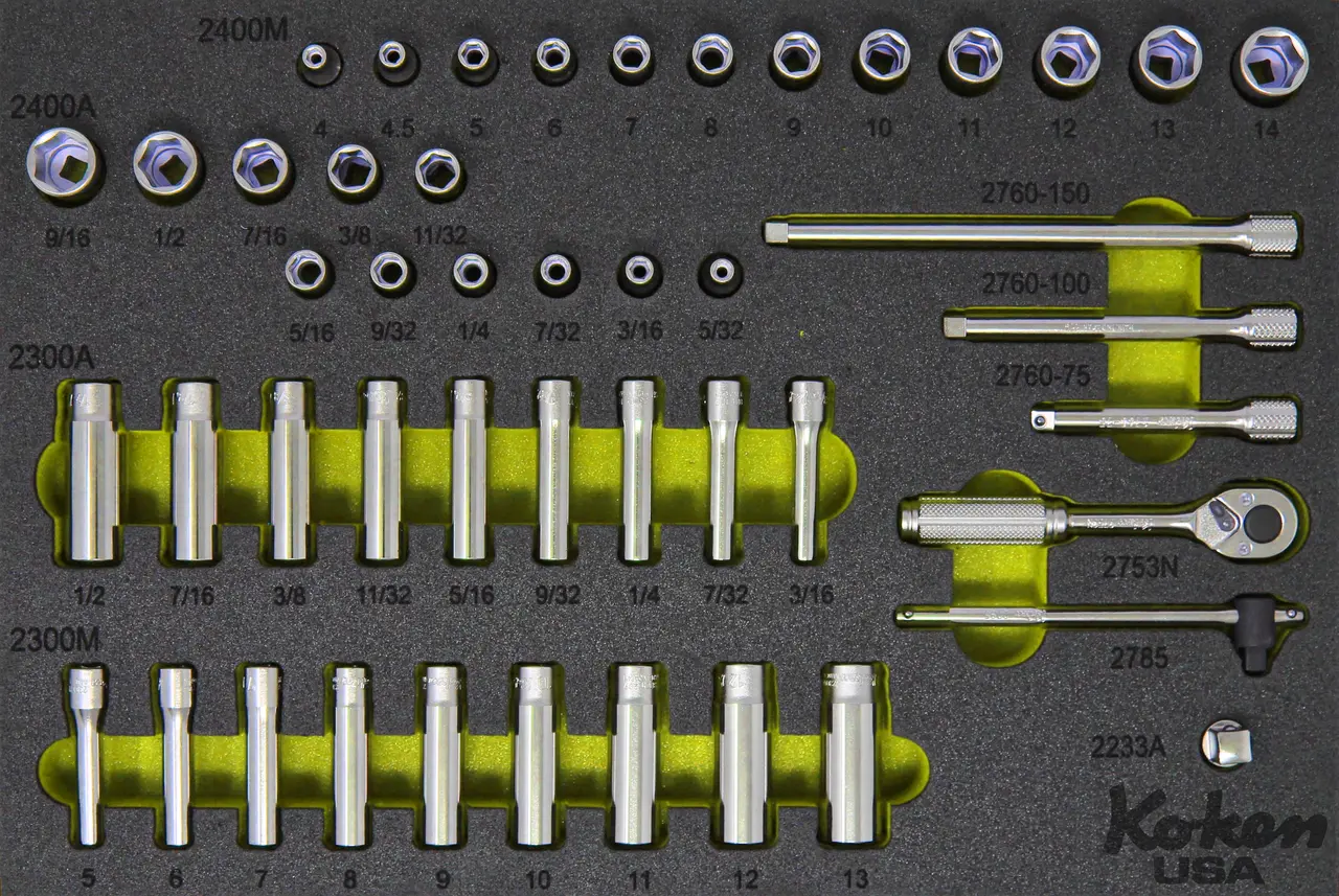 1/4" 6 Point Sq. Dr. Socket and Accessories Set in Foam - 49 Pieces - Image 4
