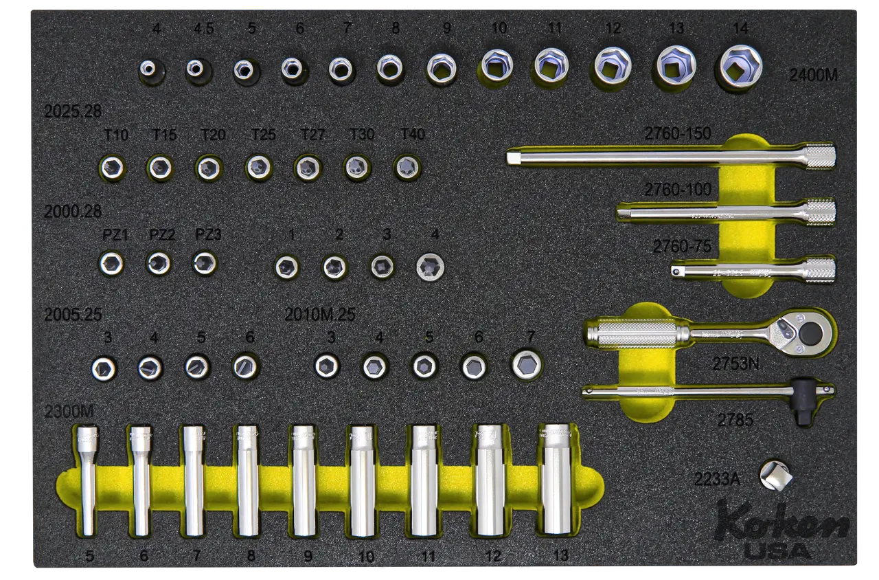 1/4" Sq. Dr. Socket and Accessories Set Metric in Foam - 51 Pieces - Image 4