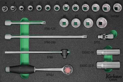 3/8" Sq. Dr. Socket and Accessories Set Metric in Foam - 24 Pieces - Image 3