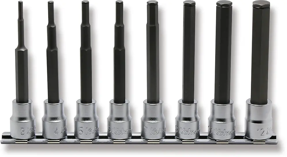 3/8 Sq. Dr. Grip Ring Hex Bit 100mm Long Socket Set - 8 pieces