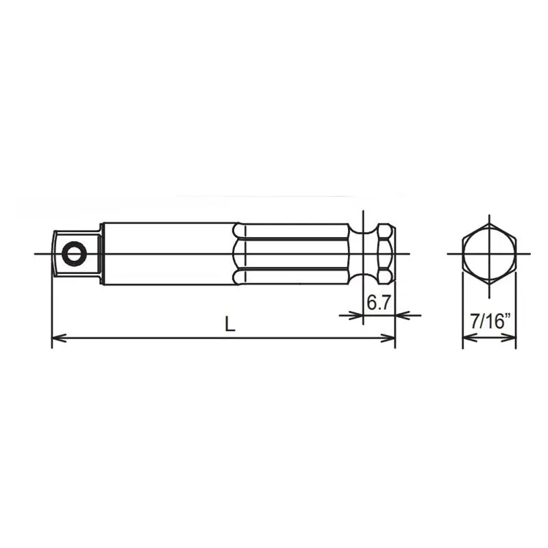 7/16 Hex Dr. Adaptor 3/8 Square Length 75mm Pin type - Image 2