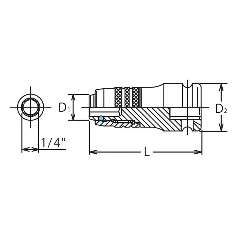 1/2 Sq. Dr. Adaptor 1/4 For 1/4H Bit Length 55mm Locking Quick release - Image 2