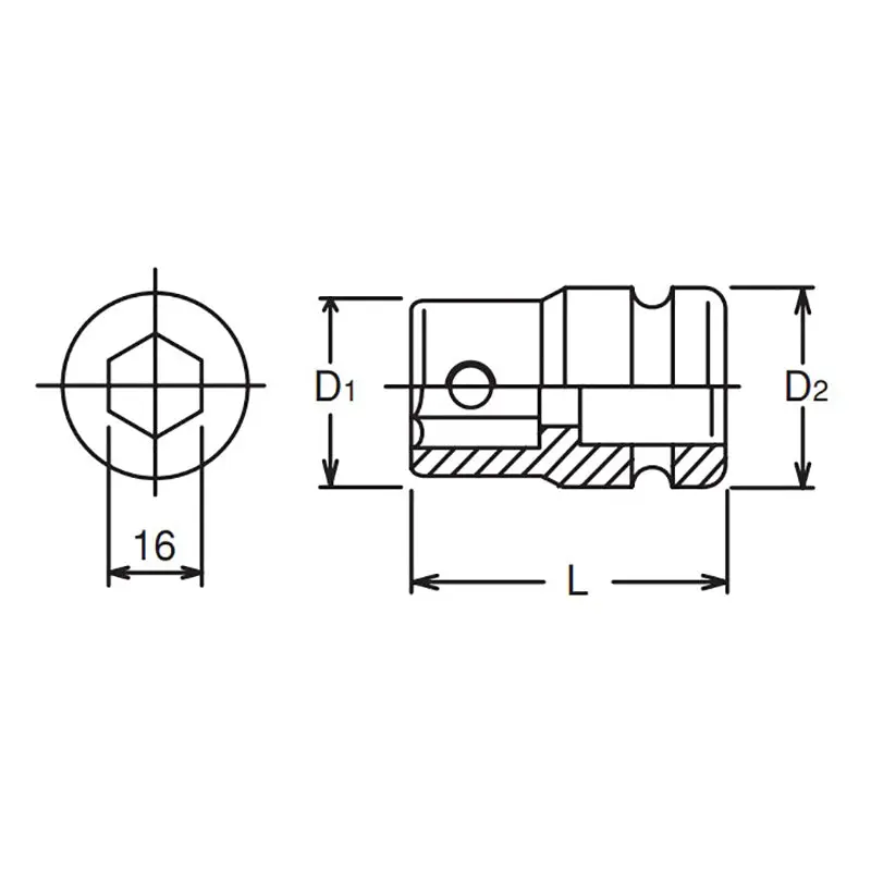 1/2 Sq. Dr. Bit Holder 16mm For 107.16 Length 43mm - Image 2