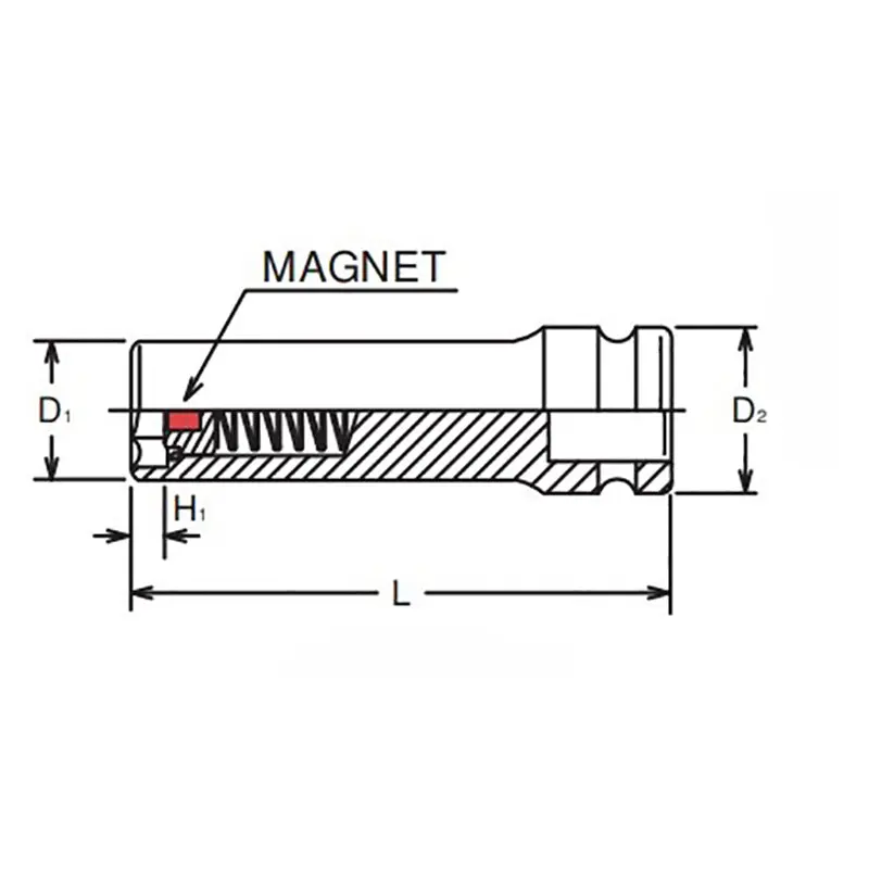 1/4 Sq. Dr. Socket  13mm 6 point Length 48mm Slide Magnet - Image 2