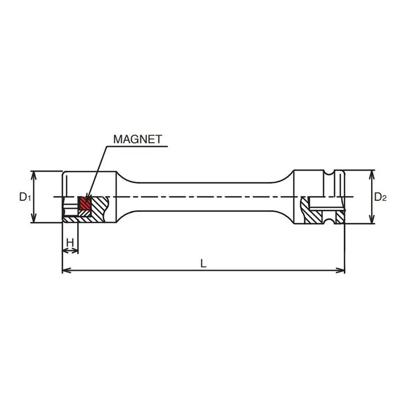 3/8 Sq. Dr. Extension Socket 13mm 6 point Length 150mm Magnet - Image 2