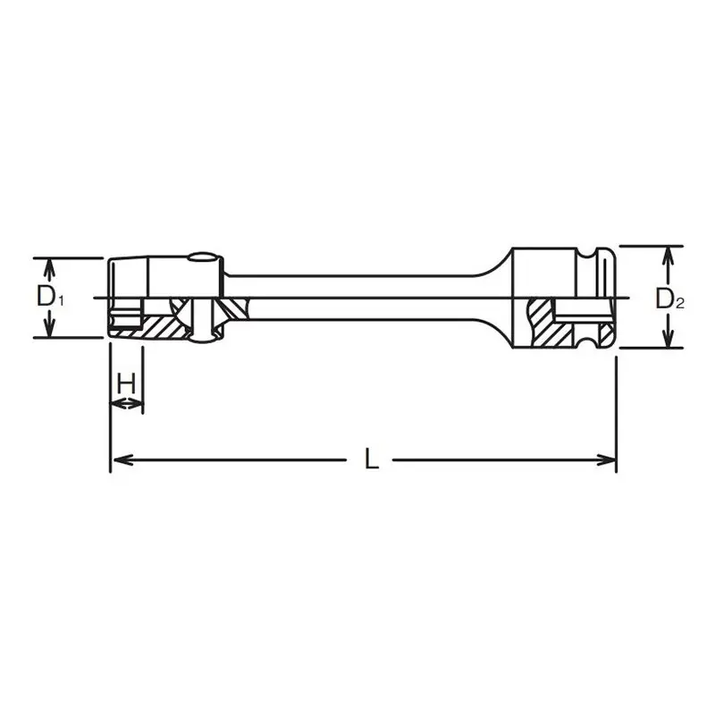 3/8 Sq. Dr. Extension Universal Socket  14mm 6 point Length 200mm - Image 2