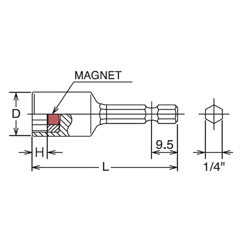1/4 Hex Dr. Nut Setter 5/16 6 point Length 50mm Magnet - Image 2