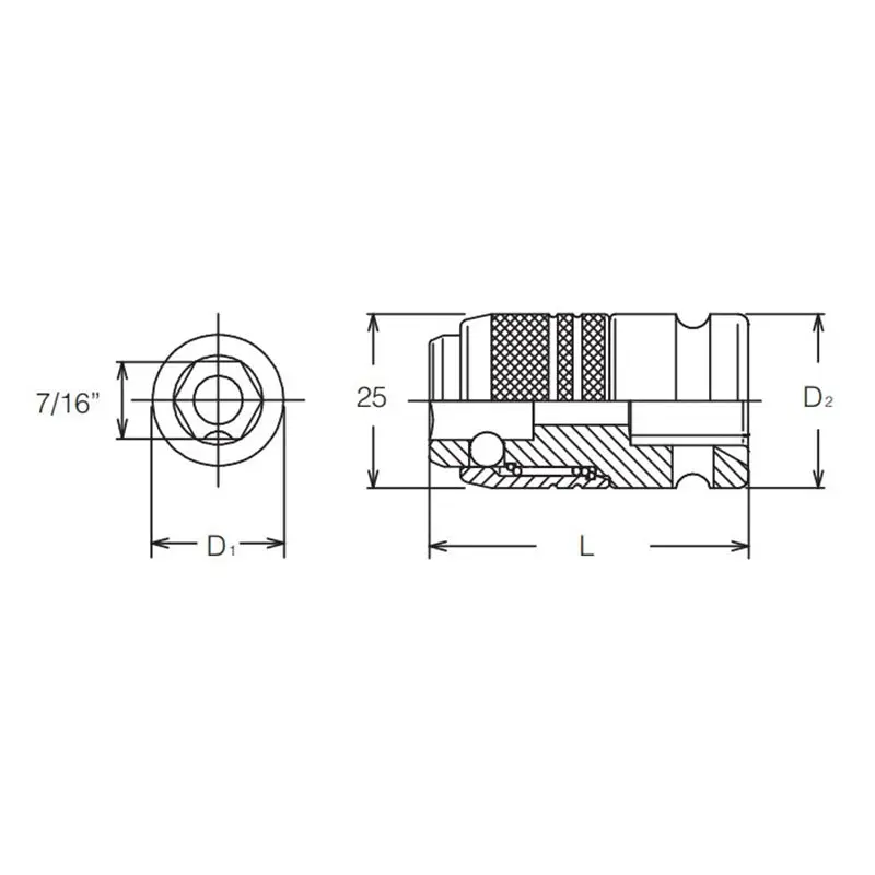 3/8 Sq. Dr. Bit Holder  7/16 For 183 series Length 46mm Locking Quick Release - Image 2
