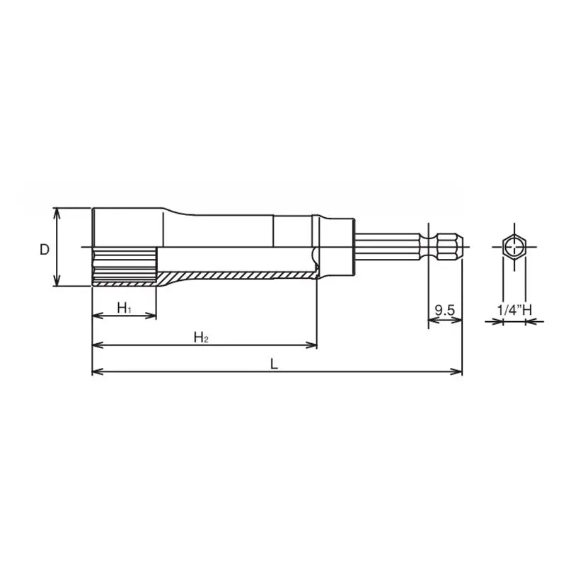 1/4 Hex Dr. Long Socket  22mm 12 point 104mm - Image 2