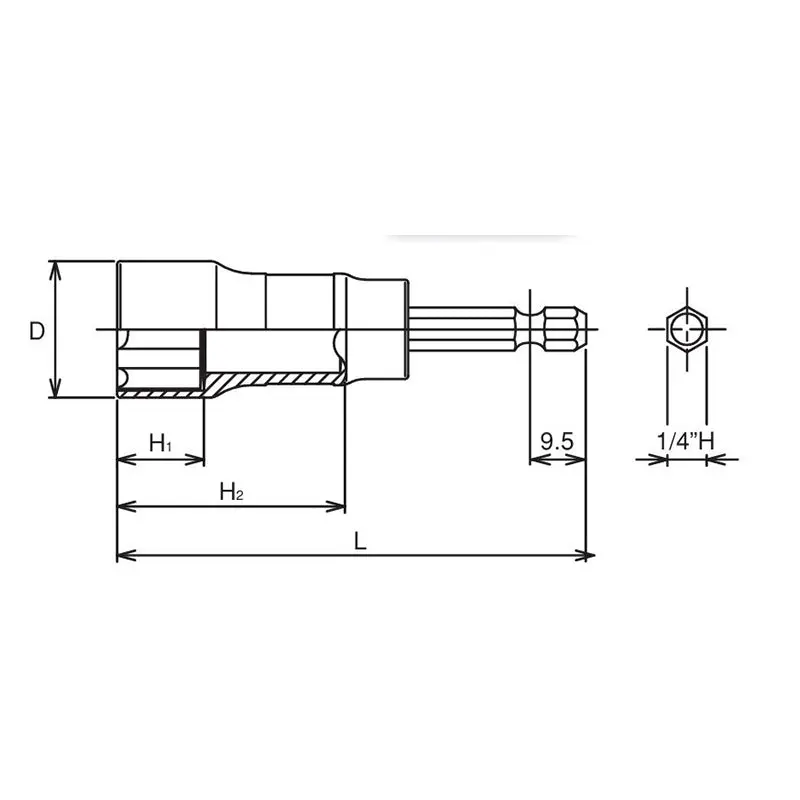 1/4 Hex Dr. Long Socket  17mm Surface 104mm - Image 2