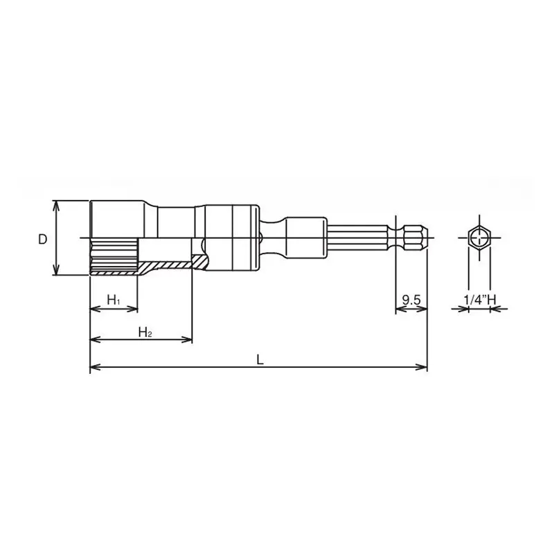 1/4 Hex Dr. Universal Long Socket 12mm 12 point 100mm - Image 2