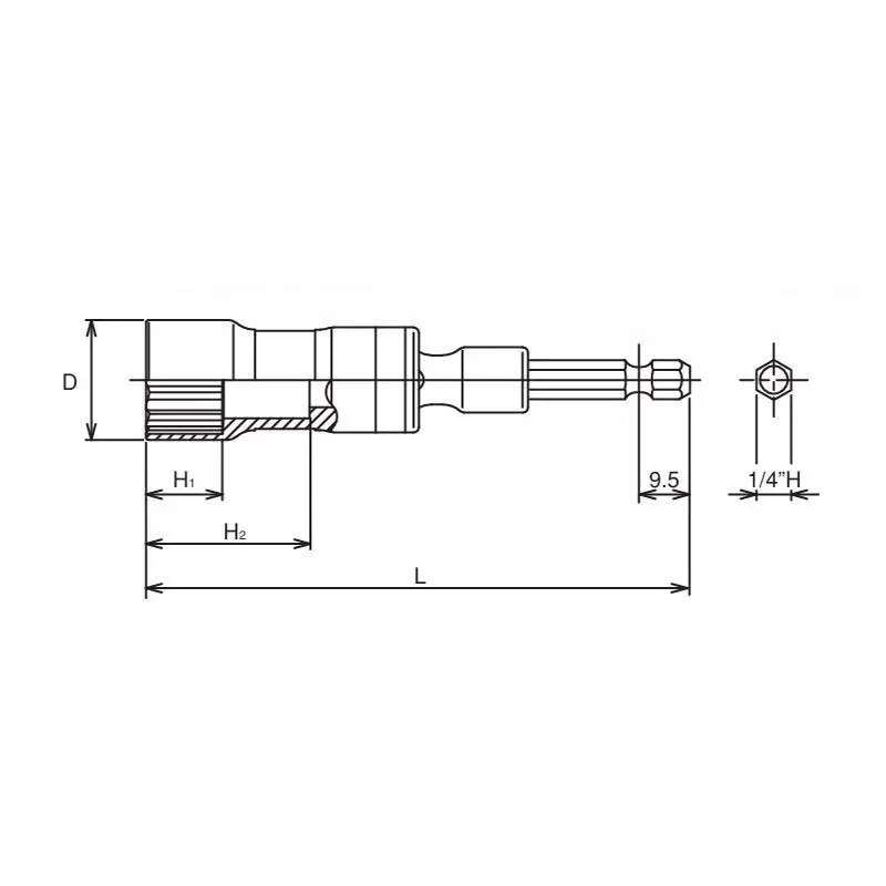 1/4 Hex Dr. Universal Long Socket  14mm 12 point 100mm - Image 2