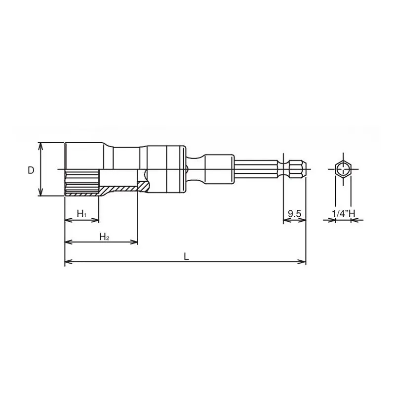 1/4 Hex Dr. Universal Long Socket  21mm 12 point 100mm - Image 2