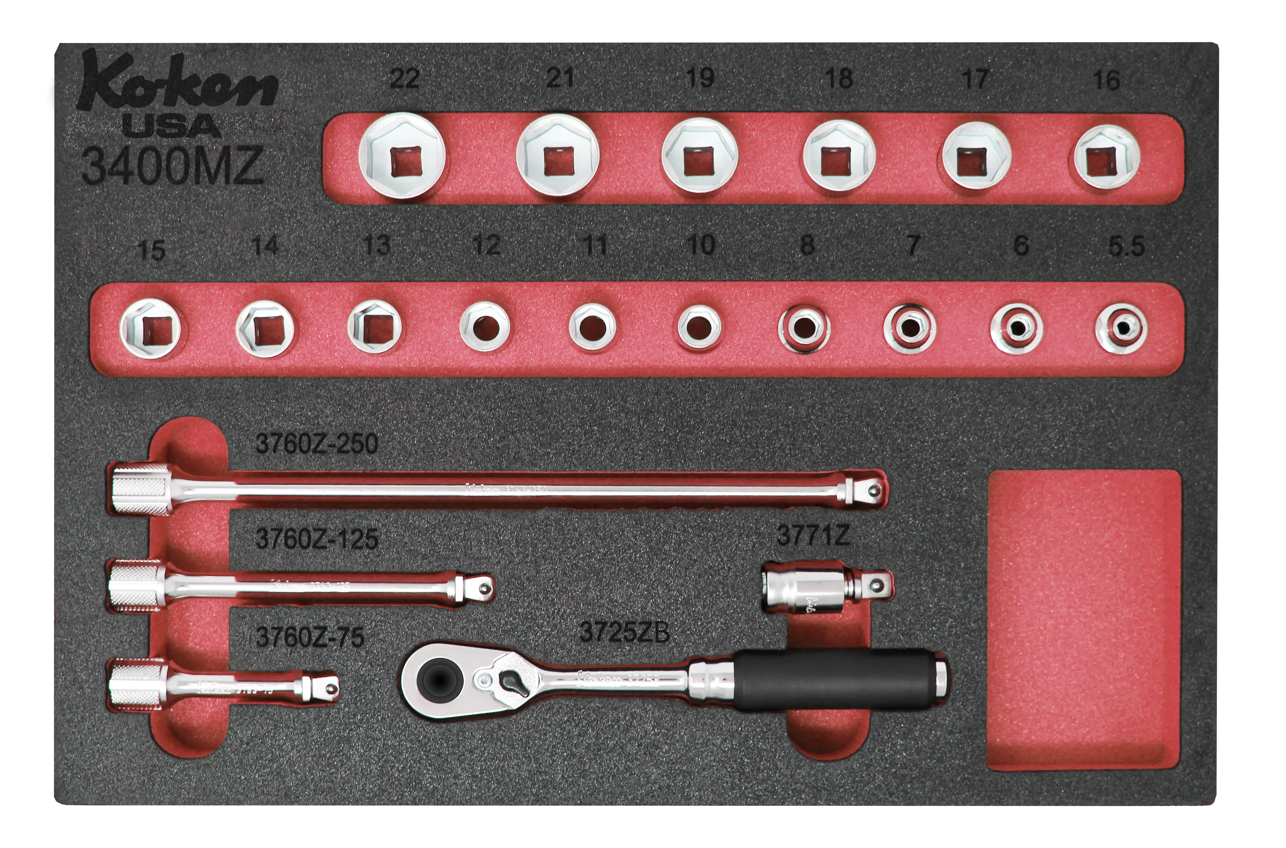 Z-Series 3/8" Sq. Dr. Metric Socket Set w/ 72 Teeth Quick-Release Ratchet in Foam -21 Pieces